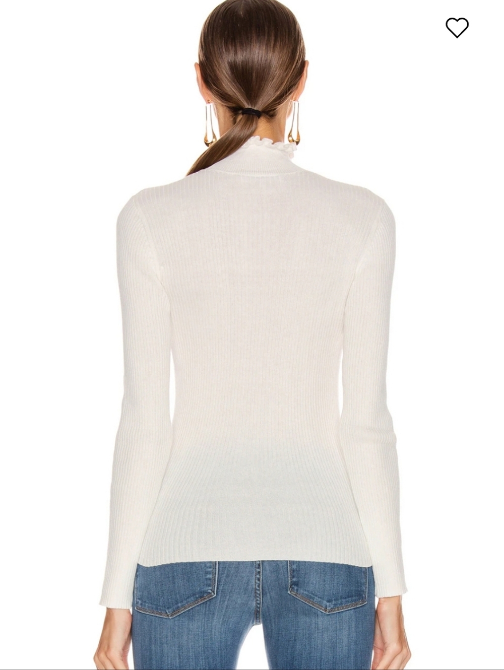 Frame Denim Cream Ribbed Ruffle Mock Neck Sweater - Picture 3 of 13